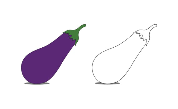 Exercise Coloring book page a vibrant eggplant illustration. Bringle paint with colour and black and white outline clip art. A easy educational activity for children to learn about drawing vegetables vector