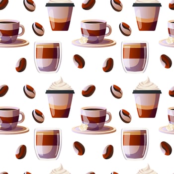 colorful coffee cups and beans pattern vector