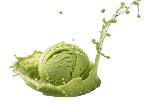 Delight in refreshing taste of matcha green tea ice cream as it splashes joyfully, creating vibrant scene of flavor and fun png
