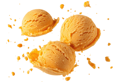Creamy mango ice cream scoops create delightful treat, perfect for warm days and sweet cravings. Enjoy refreshing taste of summer png
