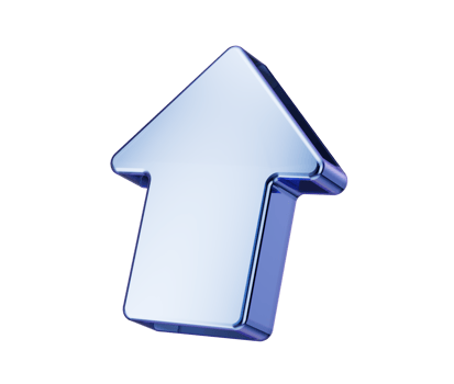 Sleek Metallic blue upward arrow icon, symbolizing progress, direction and growth. 3D Illustration png