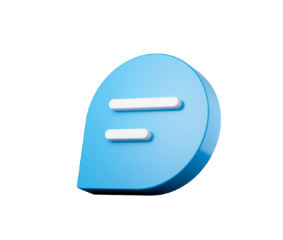 Minimalist blue speech bubble icon with two white horizontal lines text. 3d illustration png