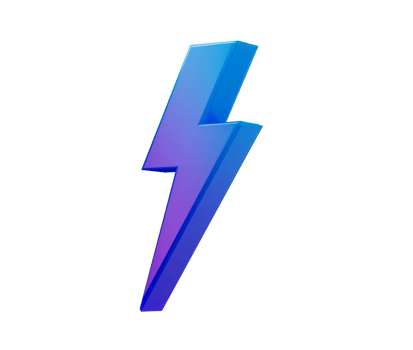 A blue 3D lightning bolt icon with a sleek, modern and electrifying look. 3d illustration png