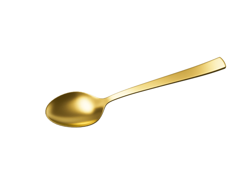 A shining golden spoon with a reflective surface, slender handle and oval bowl. 3D Illustration. png