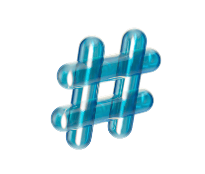 A 3D Transparent hashtag icon with a futuristic glow, symbolizing digital trends. 3D Illustration png