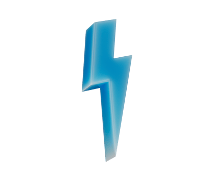 A glossy blue 3D lightning bolt icon with a sleek, modern and electrifying look. 3d illustration png