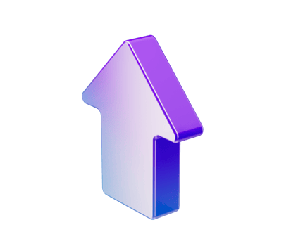 A sleek and smooth 3D upward arrow icon with a blue and purple gradient, representing progress. 3D Illustration png