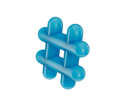 A blue 3D hashtag symbol, representing social media and online connectivity. 3D Illustration png