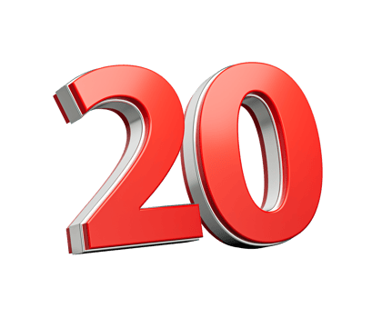 Bold Vibrant Red Number Twenty Number 20 With Metallic On White Background 3D Illustration png