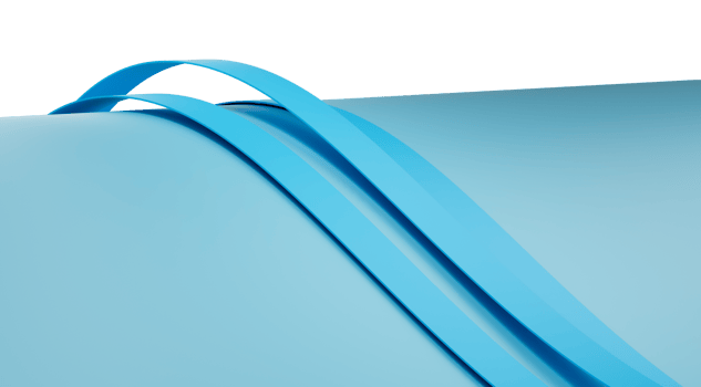 Three blue ribbons draped over a sleek, smooth, curved surface. 3D Illustration. png