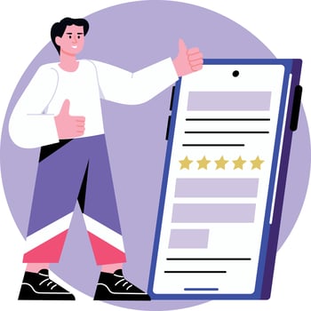 A flat style illustration showing customer review vector
