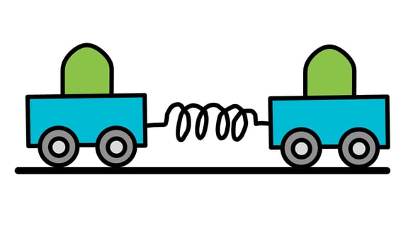 Two Carts Connected by a Spring on a Horizontal Surface vector