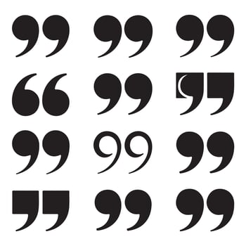 Collection of twelve black quotation mark icons on white background quotation marks quote vector