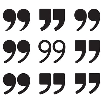 Collection of nine black quotation mark symbols on white background quotation marks quote vector