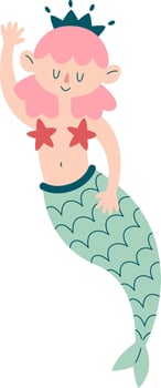 Childish Mermaid With Crown vector