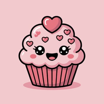 A cartoon cupcake with hearts on it vector