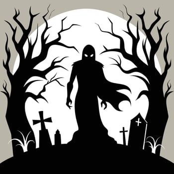 halloween background with a silhouette of a man in a black robe vector