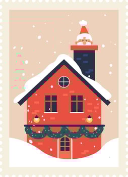 Winter Home Christmas Stamp Flat Illustration vector
