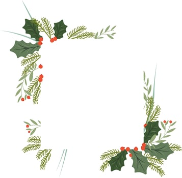 Rectangle Christmas Frame Wreath Flat Illustration vector