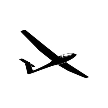 Black silhouette of a glider airplane in flight on a white background aircraft aviation vector