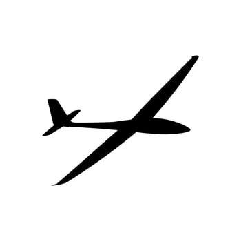 Black silhouette of a glider airplane in flight against a white background aircraft aviation vector