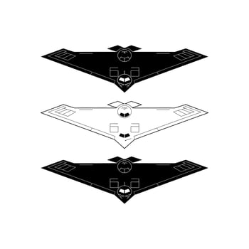 Black and white graphic of three stealth bomber outlines viewed from above aircraft airplane vector