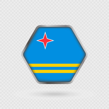 Aruba flag in a hexagon frame. vector