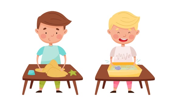 Children playing with sand and water vector