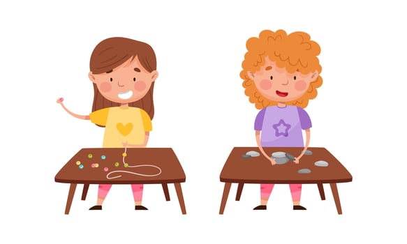 Children enjoying crafting activities together vector