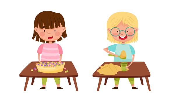 Kids playing with sand and beads vector