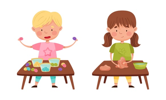 Children playing with craft supplies vector