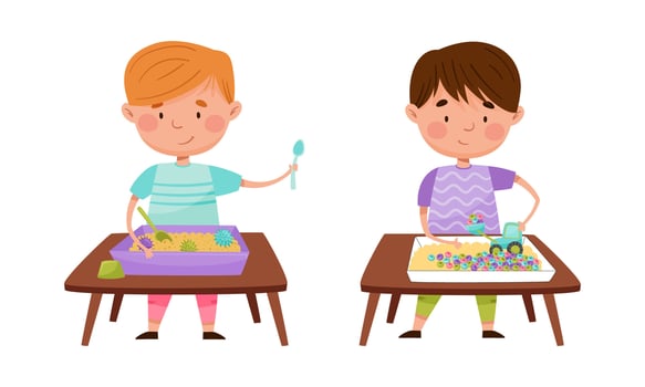 Children playing with sand and toys vector