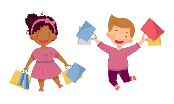 Kids celebrating with shopping bags vector