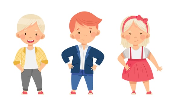 cartoon children in stylish clothing vector