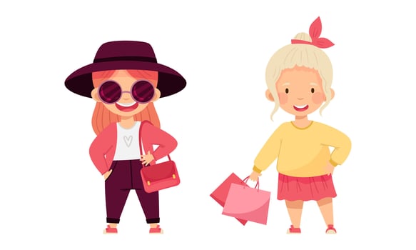 Two fashionable cartoon girls shopping vector