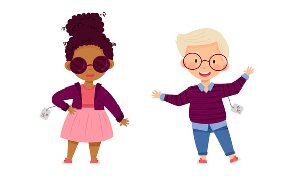 Kids in fashionable outfits with sunglasses vector