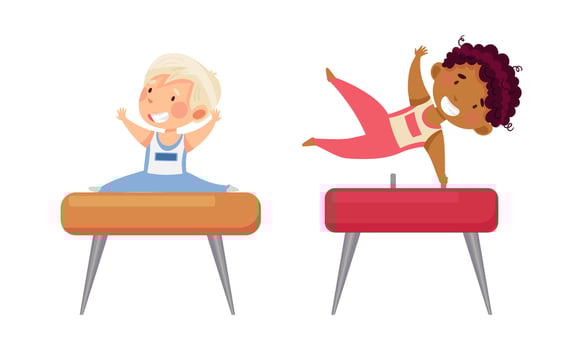 Children on gymnastics pommel horses vector