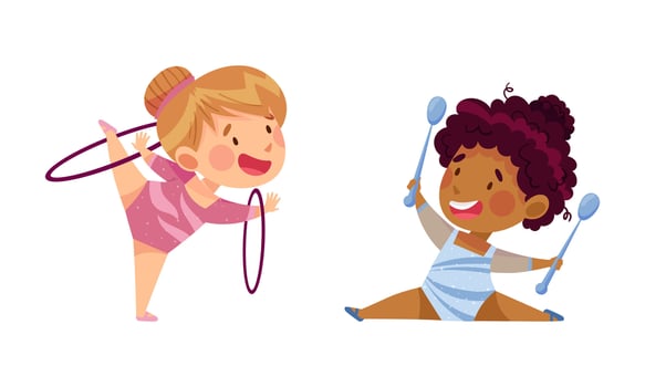 Two children playing with hula hoops vector