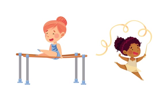Girls in gymnastics performing stunts vector