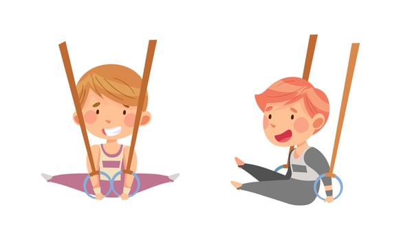 Children practicing gymnastics on rings vector