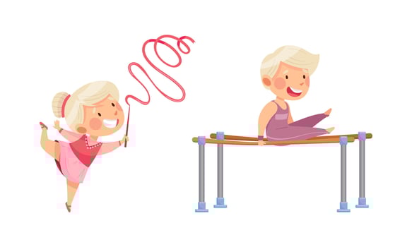 Children practicing gymnastics with ribbons vector