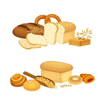 Selection of various breads and pastries vector