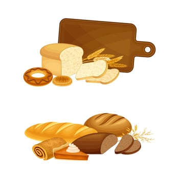 Assorted breads and bakery items vector