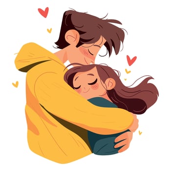 A couple in love. A girl and a guy gently hug each other. Romance surrounds everything. Love is in the air. vector
