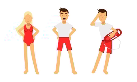 Lifeguards and kids in swimming outfits vector