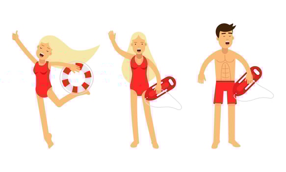 Two happy lifeguards with lifebuoy vector