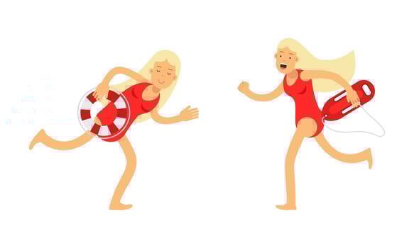 Lifeguard running with lifesaving equipment vector