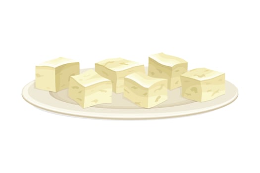 Cubes of Tofu or Soy Bean Curd from Edible Legume Plant Rested on Plate Illustration vector