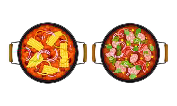 Chili with corn and meat toppings vector