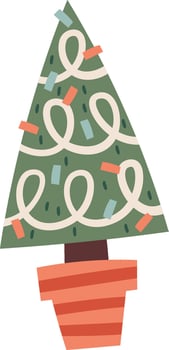 Flat Illustration Hand Drawn Icon Christmas Tree In Pot vector
